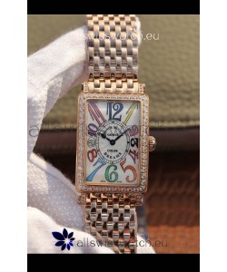 Franck Muller Long Island Pink Gold Swiss Watch in Swiss Quartz Movement Diamonds Bezel