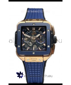 Hublot Square Bang Unico Rose Gold Blue Ceramic Chronograph Watch 1:1 Mirror Replica