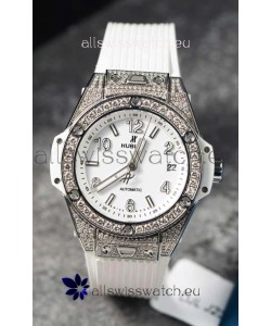 Hublot Big Bang One Click Mossanites Paved Casing Swiss Replica Watch White Dial