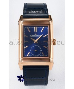 Jaeger-LeCoultre Reverso Super Clone DuoFace Blue/White Rose Gold Replica Watch 