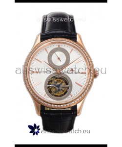 Jaeger LeCoultre Master Ultra-Thin Tourbillon White Dial Rose Gold Casing Watch 