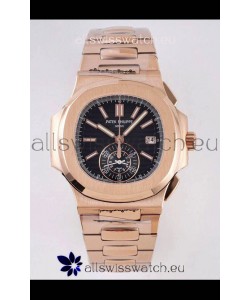 Patek Philippe Nautilus 5980/R Rose Gold 904L Steel Case in Black Dial - 1:1 Mirror Replica