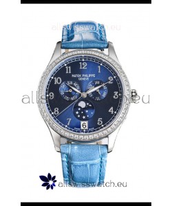 Patek Philippe Complications 4948G Annual Calendar Moonphase Blue Dial White Gold Swiss Replica 
