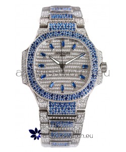 Patek Philippe Nautilus 7118R 35MM 1:1 Blue Diamonds Paved Watch in Steel Casing 
