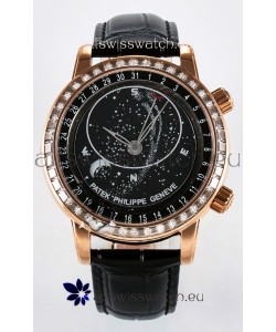 Patek Philippe 6104R Grand Complications Superclone Watch in Rose Gold - Diamonds Bezel 