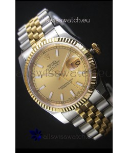 Rolex Datejust Replica Japanese Watch - Two Tone Plating with Gold Dial in 36MM Casing