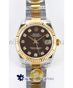Rolex Super Clone Datejust ETA 2688 Movement 31MM Two Tone Yellow Gold Swiss Brown Dial