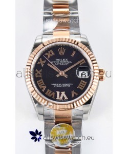 Rolex Super Clone Datejust ETA 2688 Movement 31MM Two Tone Rose Gold Swiss Black Dial