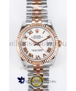Rolex Super Clone Datejust ETA 2688 Movement 31MM Two Tone Rose Gold Swiss White Dial