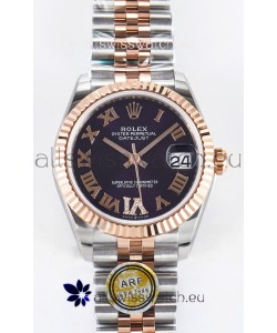 Rolex Super Clone Datejust ETA 2688 Movement 31MM Two Tone Rose Gold Swiss Purple Dial