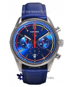 Tag Heuer Carrera Swiss Quartz Movement Replica Watch in Blue Dial - Blue Leather Strap