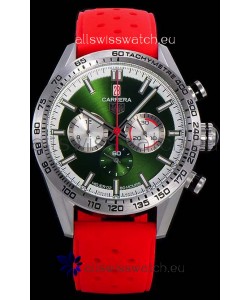 Tag Heuer Carrera Swiss Quartz Movement Replica Watch in Green Dial - Red Rubber Strap