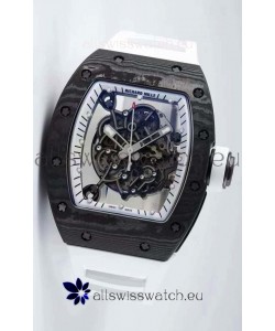 Richard Mille RM055 Forged Carbon Casing 1:1 Mirror Replica Watch in White Strap 