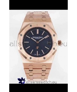 Audemars Piguet Royal Jumbo Oak Extra Thin Swiss Replica Rose Gold - 1:1 Mirror Replica Watch Blue Dial