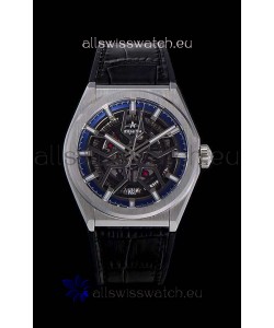 Zenith Defy Classic Skeleton 41 mm Titanium Men's Swiss Replica Watch - Black Leather Strap