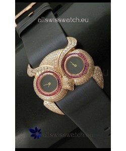 Chopard Animal World Ladies Owl Black Full Diamond Watch with Gold Plating