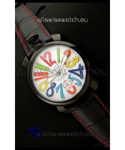 Gaga Milano Italy Japanese Replica PVD Watch in Black Leather Strap