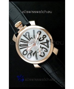 Gaga Milano Italy Japanese Replica Rose Gold Watch in Black Arabic Markers