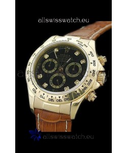 Rolex Daytona Cosmograph Swiss Replica Gold Watch in Diamond Hour Markers