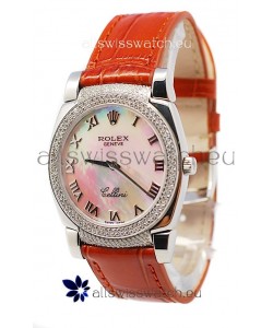 Rolex Cellini Cestello Ladies Swiss Watch White Pearl Roman Face Diamonds Bezel and Lugs