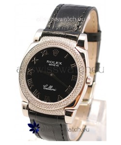 Rolex Cellini Cestello Ladies Swiss Watch in Black Face Roman Markers