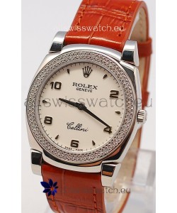 Rolex Cellini Cestello Ladies Swiss Watch in White Face Diamonds Bezel