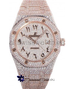 Audemars Piguet Royal Oak 15400 Iced Out Arabic Dial in Rose Gold Casing Swiss Replica Watch