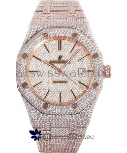 Audemars Piguet Royal Oak 15400 Iced Out Stick Markers Dial in Rose Gold Casing Swiss Replica Watch