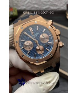 Audemars Piguet Royal Oak Chronograph Rose Gold Blue Dial Leather Strap Swiss Replica Watch
