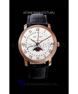Blancpain "Villeret Quantième Complet" 904L Steel Rose Gold Watch in White Dial