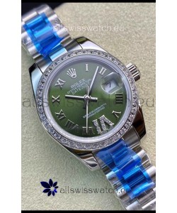 Rolex Datejust 28MM Swiss Replica in 904L Steel in Green Dial - 1:1 Mirror Replica