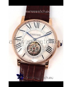 Rotonde De Cartier Flying Tourbillon Swiss Replica Watch in Rose Gold Casing