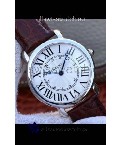 Ronde De Cartier Swiss Replica Watch - White dial in Leather Strap