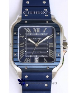 Santos De Cartier 1:1 Blue DLC Bezel Swiss Replica Watch 40MM - Rubber Strap