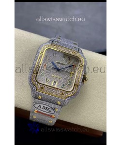 Cartier "Santos De Cartier" 904L Steel Diamonds Colored Arabic Dial 1:1 Mirror Replica - 40MM - Genuine Diamonds