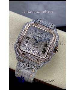 Cartier "Santos De Cartier" 904L Steel Diamonds Roman Dial 1:1 Mirror Replica - 40MM - Genuine Diamonds