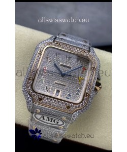 Cartier "Santos De Cartier" 904L Steel Diamonds Colored Arabic Dial 1:1 Mirror Replica - 40MM - Genuine Diamonds
