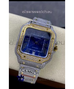 Cartier "Santos De Cartier" Two Tone Blue Dial 1:1 Mirror Replica - 40MM - Genuine Diamonds