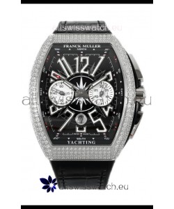 Franck Muller Vanguard V45 Chronograph 904L Steel Black Dial with Diamonds Swiss Watch