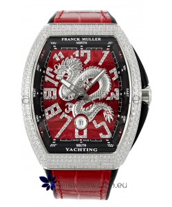 Franck Muller Vanguard Yachting Dragon V45 Red Dial in Gold Diamonds Bezel Swiss Replica