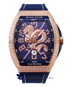 Franck Muller Vanguard Yachting Dragon V45 Blue Dial in Gold Diamonds Bezel Swiss Replica