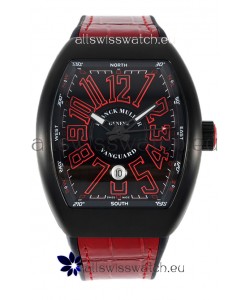 Franck Muller Vanguard in DLC Coated Casing Black Dial Swiss Replica Red Strap 