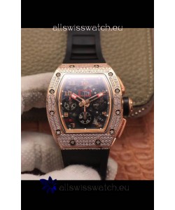 Richard Mille RM011 Felipe Massa 1:1 Mirror Quality One Piece Black Ceramic Rose Gold Diamonds Watch 