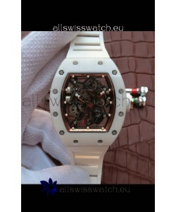 Richard Mille RM055 Ceramic Casing 1:1 Mirror Replica Watch in Rose Gold Dial in White Strap