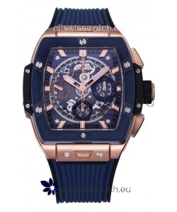 Hublot Spirit of Bang Rose Gold Casing Blue Dial Ceramic Bezel - 42MM Swiss Replica