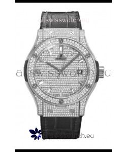 Hublot Classic Fusion Automatic Steel Diamonds Paved Dial Grey Strap 42MM Superclone Replica Watch 