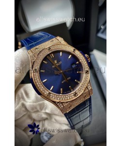 Hublot Classic Fusion Diamonds Rose Gold Steel Blue Dial Swiss Replica Watch 1:1 Mirror Quality