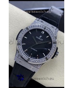 Hublot Classic Fusion Stainless Steel Diamonds Black Dial Swiss Replica Watch 1:1 Mirror Quality
