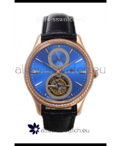 Jaeger LeCoultre Master Ultra-Thin Tourbillon Blue Dial Rose Gold Casing Watch 