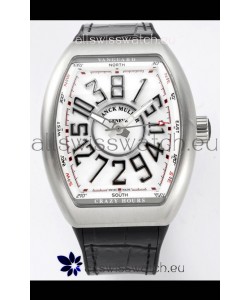 Franck Muller Vanguard Crazy Hours in Stainless Steel - White Dial Swiss Replica Watch 